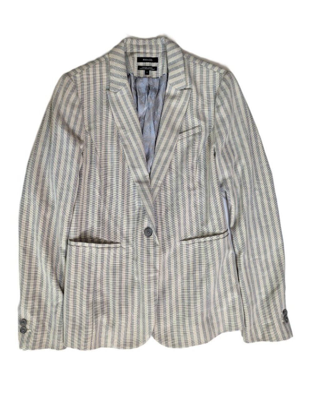 RW&CO Blazer for Women Striped Notch Lapel Blazer - Gray & White Size 6 - Picture 2 of 5